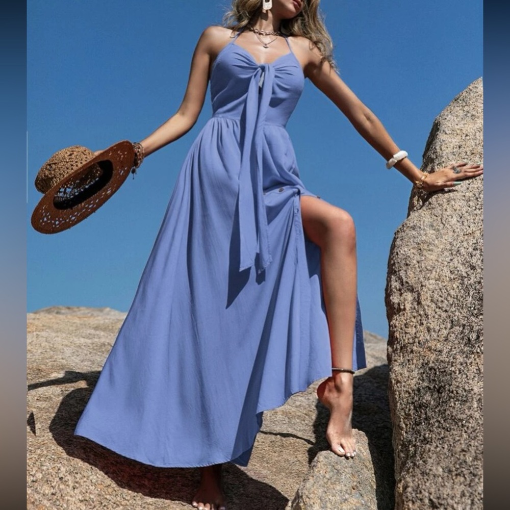 Boho tie front halter maxi dress - Picture 4 of 6